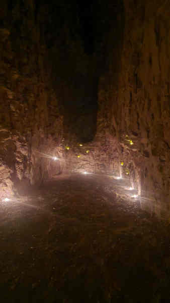 Illuminated cave in the desert